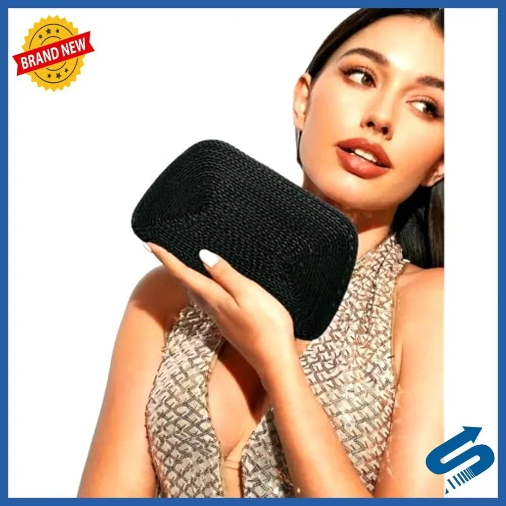 Woven Faux Leather Clutch Evening Bag Elegant Stylish Dumpling Purse Party
